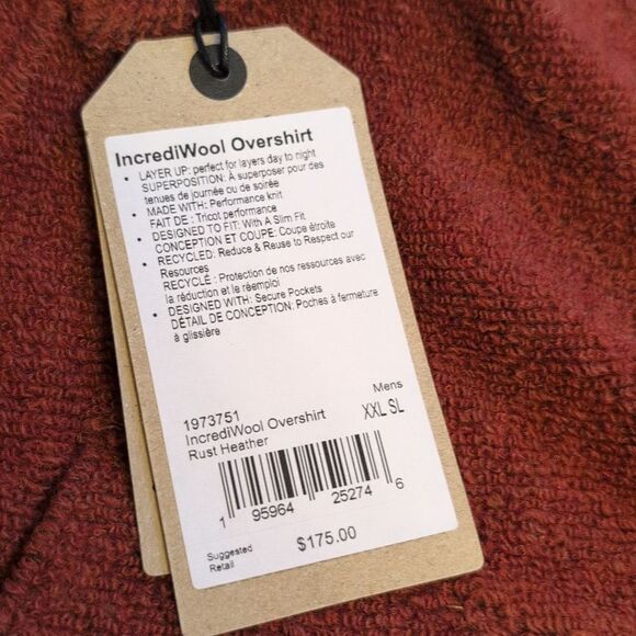 NWT Prana IncrediWool Overshirt Rust Heather Dark Red Size XXL - Picture 4 of 11